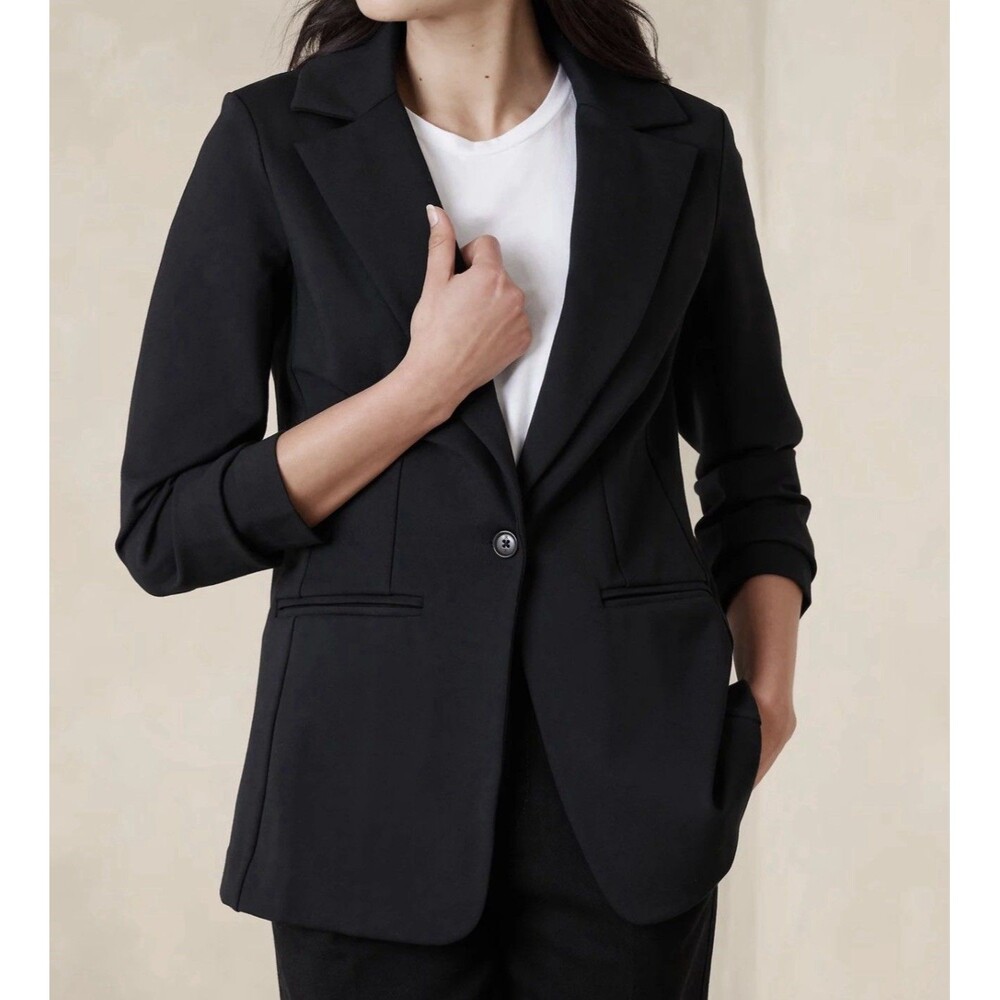 Banana Republic Long & Lean Ponte Blazer Jacket Black Washable SZ Large